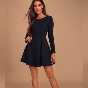 Lulu's Elegant Black Longsleeve Mini Dress Women Size XSmall
